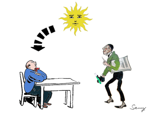 wenn uns die Sonne auf den Kopf fllt - Karikatur: Samy