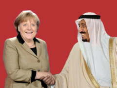 Bundeskanzlerin Merkel und Diktator Abd al-AZiz - Grafik: Samy - Creative-Commons-Lizenz Namensnennung Nicht-Kommerziell 3.0