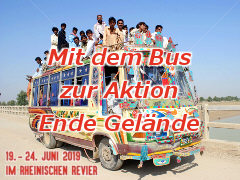 Ende Gelände, Bus zur Blockade-Aktion - Collage: Samy - Creative-Commons-Lizenz Namensnennung Nicht-Kommerziell 3.0