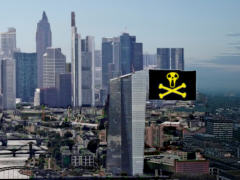 EZB-Neubau mit Piraten-Fahne - Collage: Samy