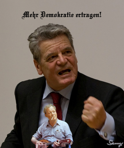 Bumpfespräzendent Gauck übertrifft Willy Brandt - Karikatur: Samy - Creative-Commons-Lizenz Nicht-Kommerziell 3.0