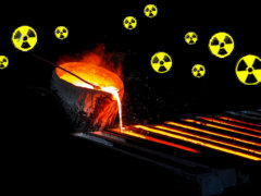 Metallschmelze, radioaktiv - Grafik: Samy - auf der Grundlage des Foto: Erdenebayar - Creative-Commons-Lizenz Namensnennung Nicht-Kommerziell 3.0
