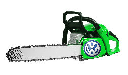 Die grünlakierte Motorsäge von VW