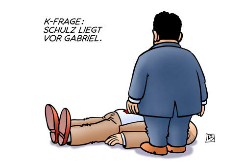Schulz vor Gabriel, Karikatur: Harm Bengen
