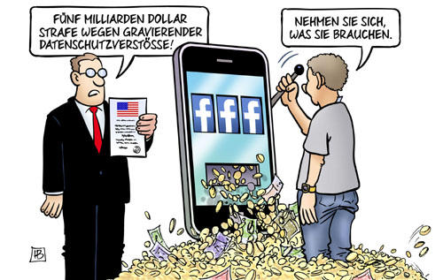 Sehr schwere Strafe für Facebook - Karikatur: Harm Bengen