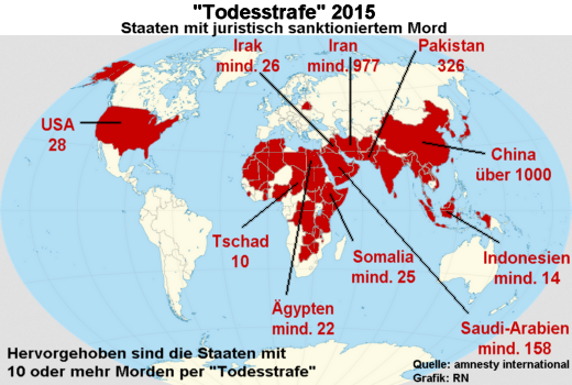 Weltkarte 'Todesstrafe 2015 - Grafik: RN