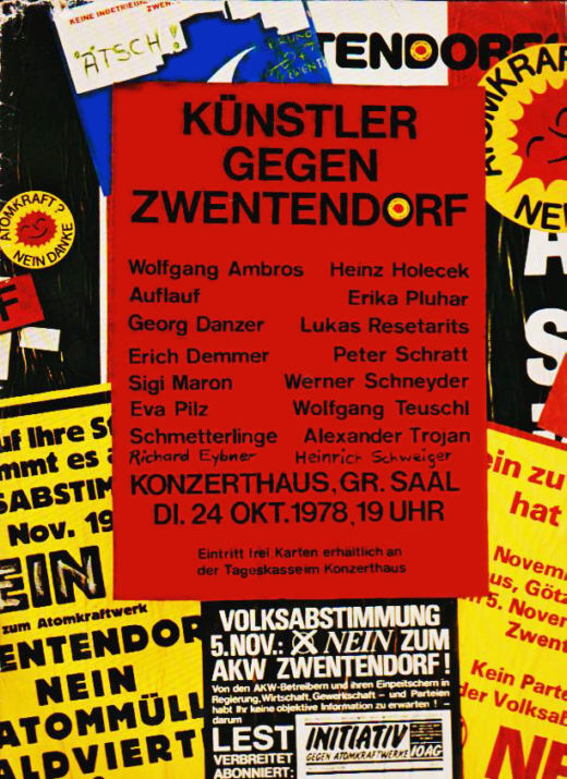 Cover der LP 'Knstler gegen Zwentendorf' - Grafik: Susanne Korab - Creative-Commons-Lizenz Namensnennung Nicht-Kommerziell 3.0